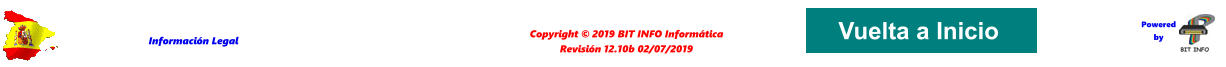 Copyright © 2019 BIT INFO Informática Revisión 12.10b 02/07/2019 Información Legal Powered by  Vuelta a Inicio